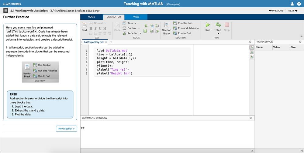 Teaching with MATLAB online course