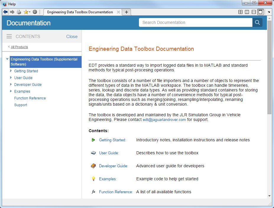 The documentation for Engineering Data Toolbox. EDT is an example of a professional-grade in-house toolbox, including comprehensive documentation and examples.