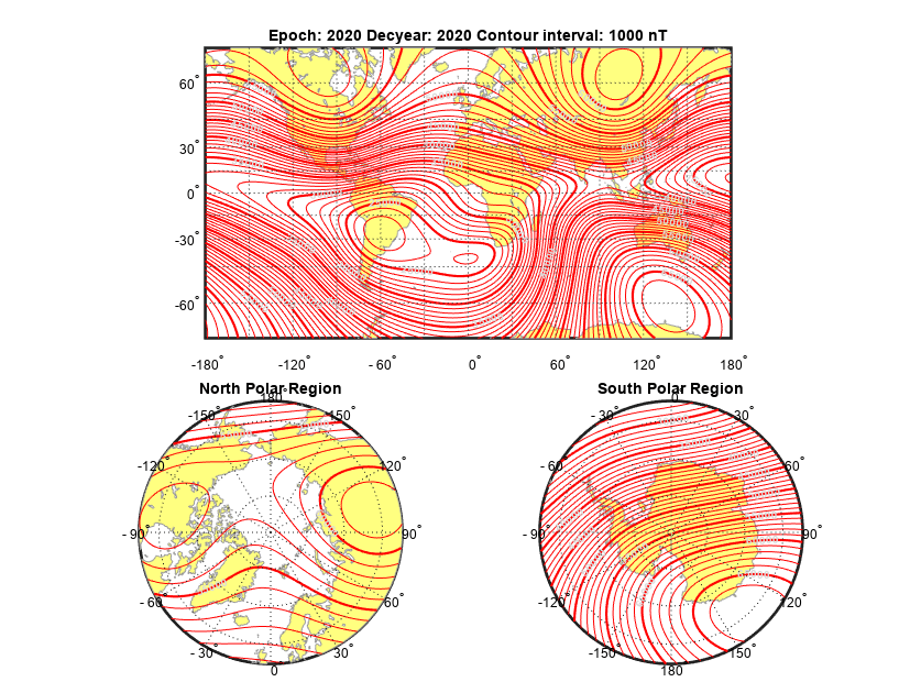 Visualize World Magnetic Model Contours for 2020 Epoch