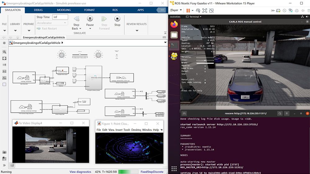 Control an Ego Vehicle in the CARLA Simulator Using Simulink and CARLA ROS Bridge