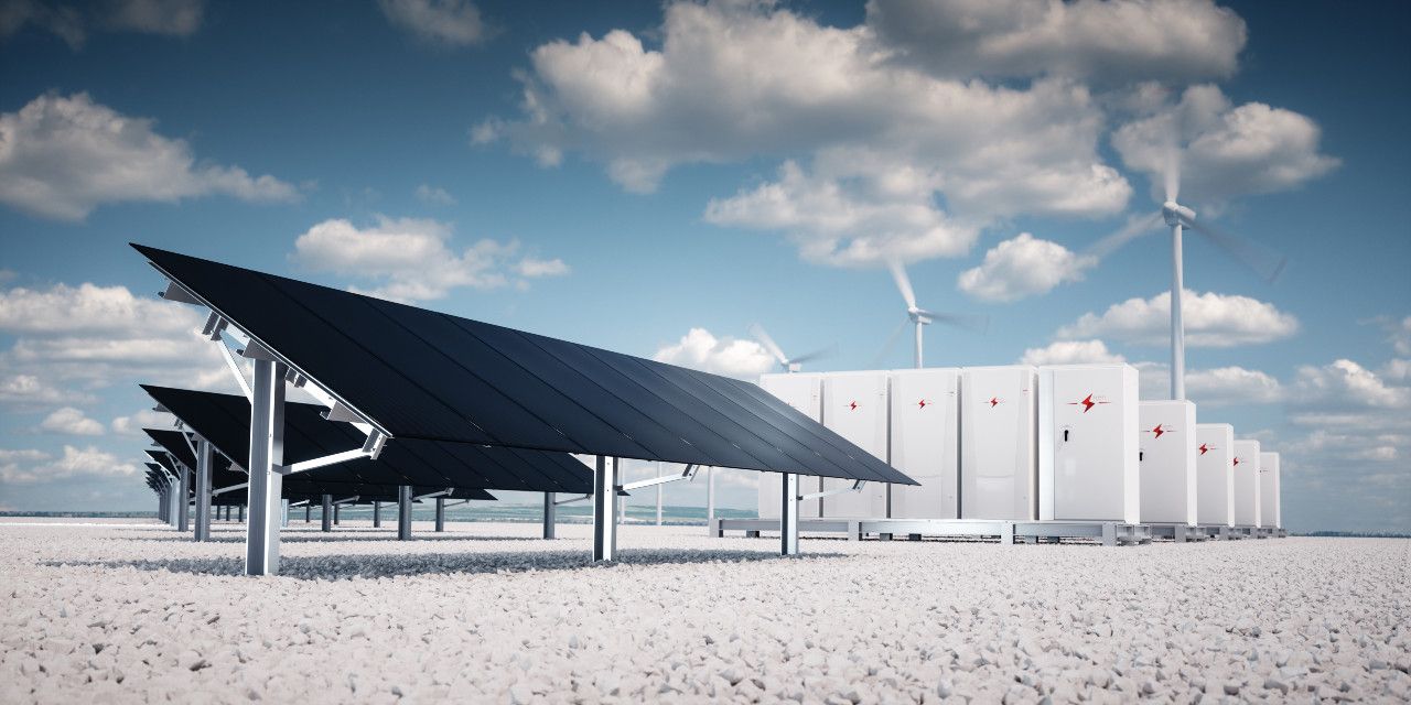 A wind farm, a solar farm, and an energy storage system